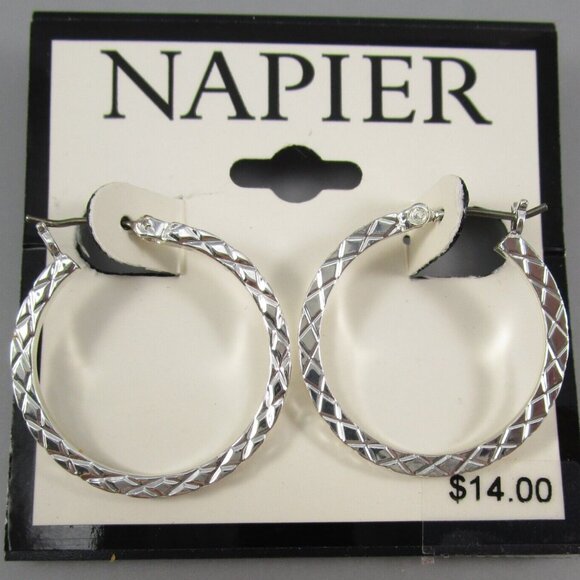 NAPIER Contemporary Silver Diamond Shape Textured Hoop Earrings**NEW! - Picture 1 of 3